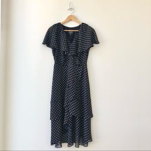 Adrianna Papell Navy & White Polka Dot Ruffle Dress - Sz 8